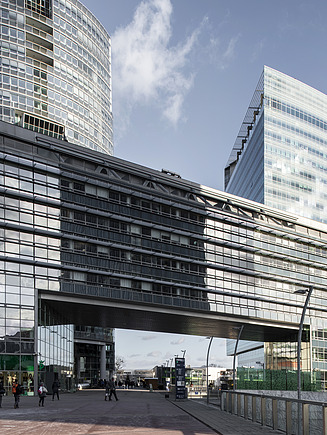 Two office buildings with glass facades