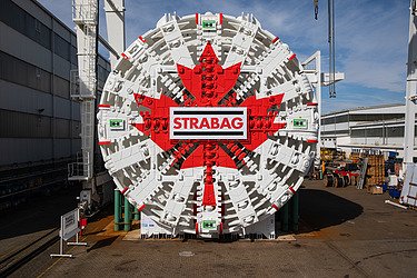 Tunnel drill with Canadian maple logo